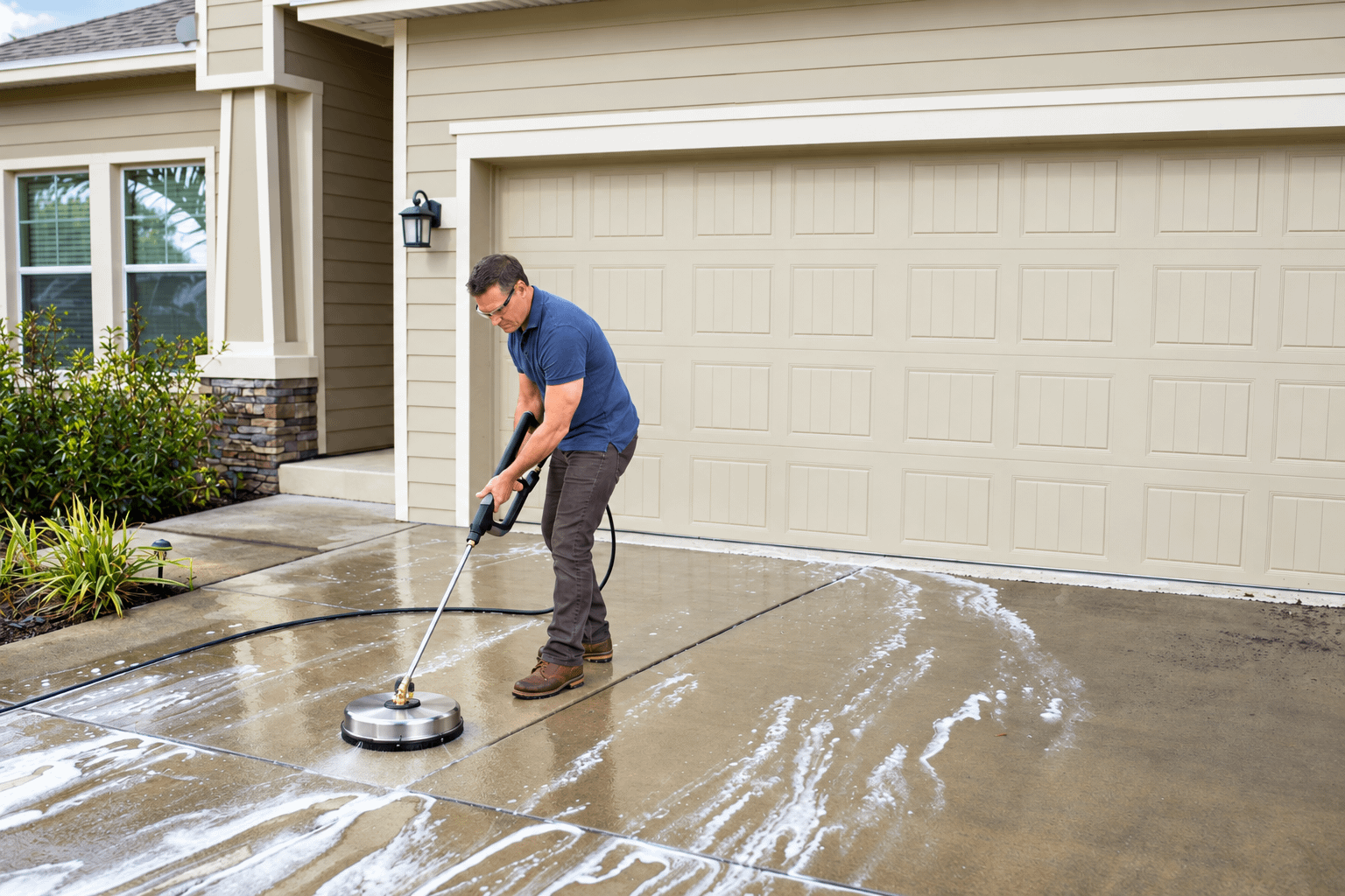Residential driveway cleaning with an unbranded circular surface cleaner