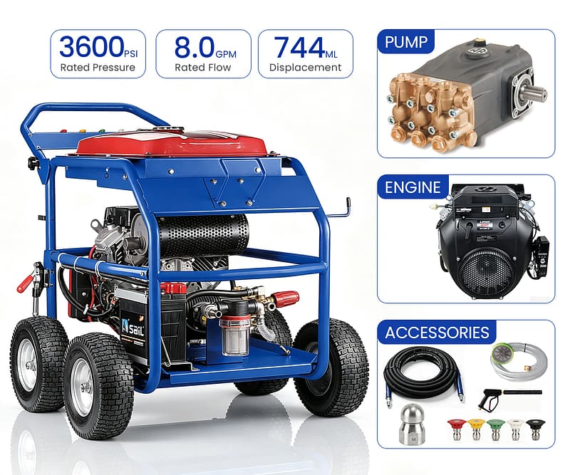3600PSI 8.0GPM G3025TE-IL-AGR RATO Engine Pressure Washer
