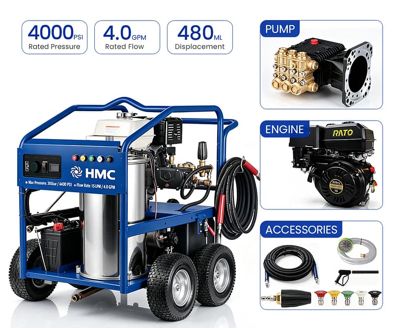 4000PSI 4.0GPM HG1528TE-IL-WR LIFAN Engine Hot Water Pressure Washer