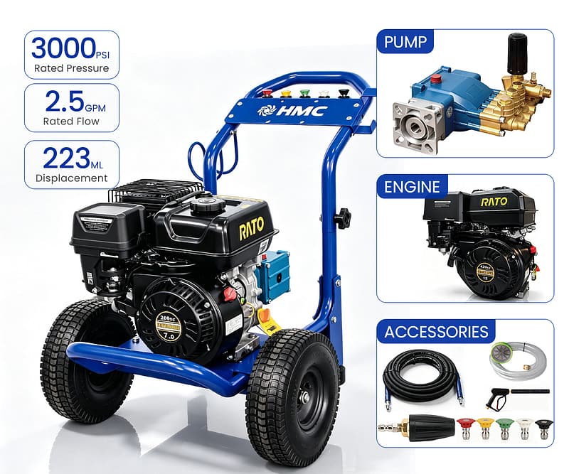 3000PSI 2,5GPM R1021T-JL-WR RATO Engine Pressure Washer