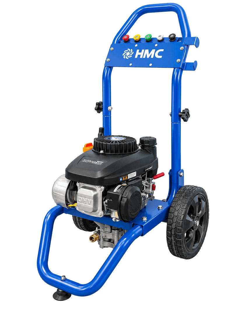 HMC blue gasoline pressure washer with color coded nozzles